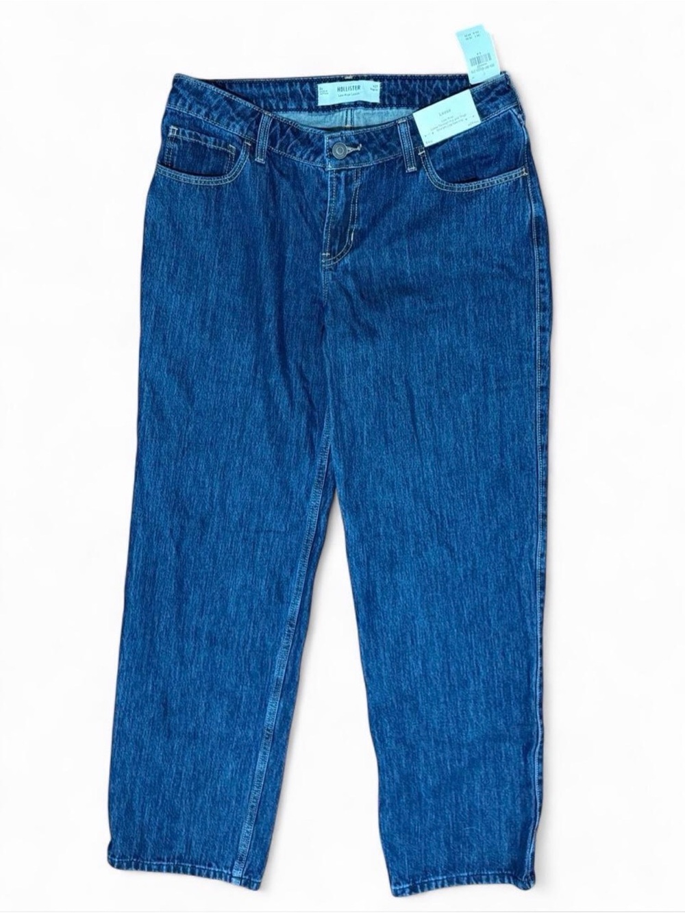 Hollister Low-Rise Loose Leg Denim Jeans in Dark Blue